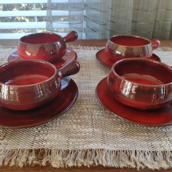 La Turbie France Bowls Plates Set of 8, VTG Studio Art Pottery Terracotta signed - Picture 13 of 14
